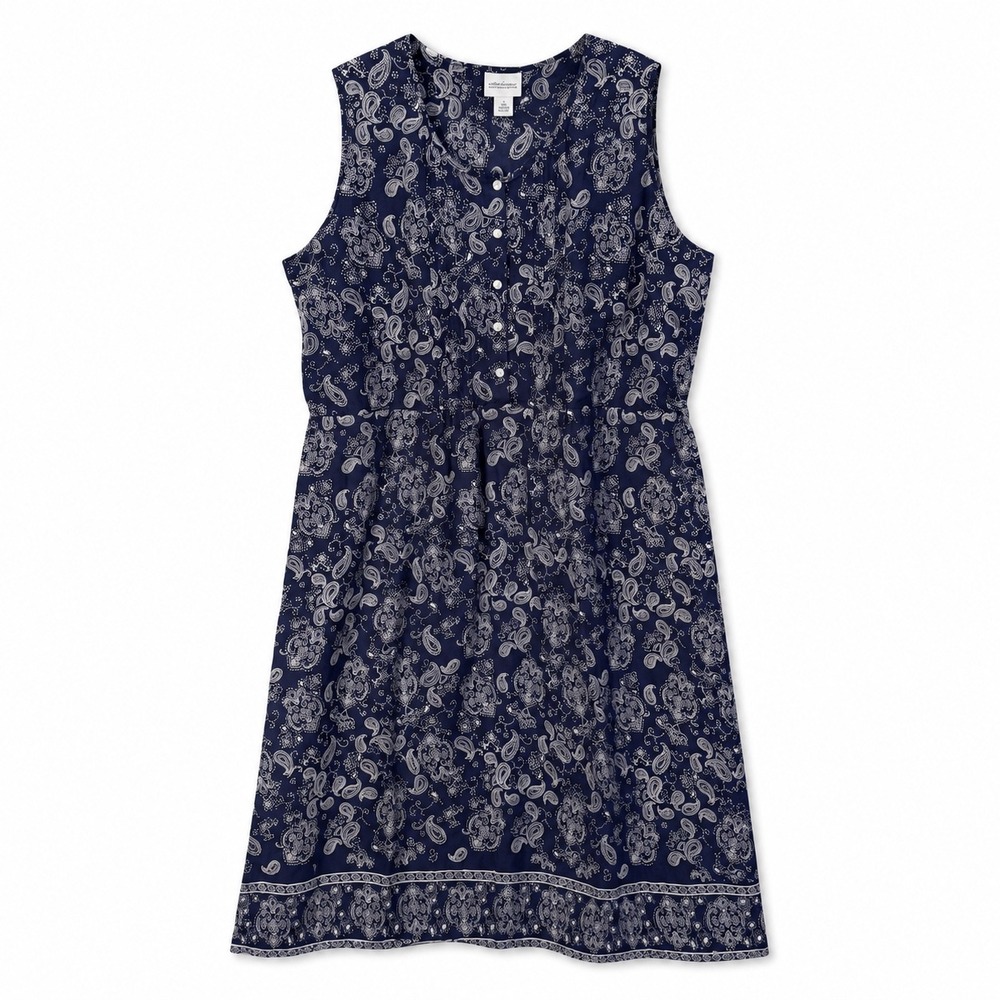 Vermont Country Store Womens 3X Navy Paisley Cotton Dress Sleeveless Boho